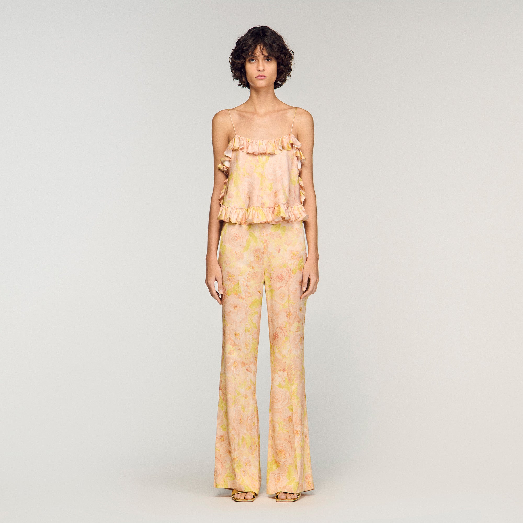 Floral Print Floaty Trousers Pink Green