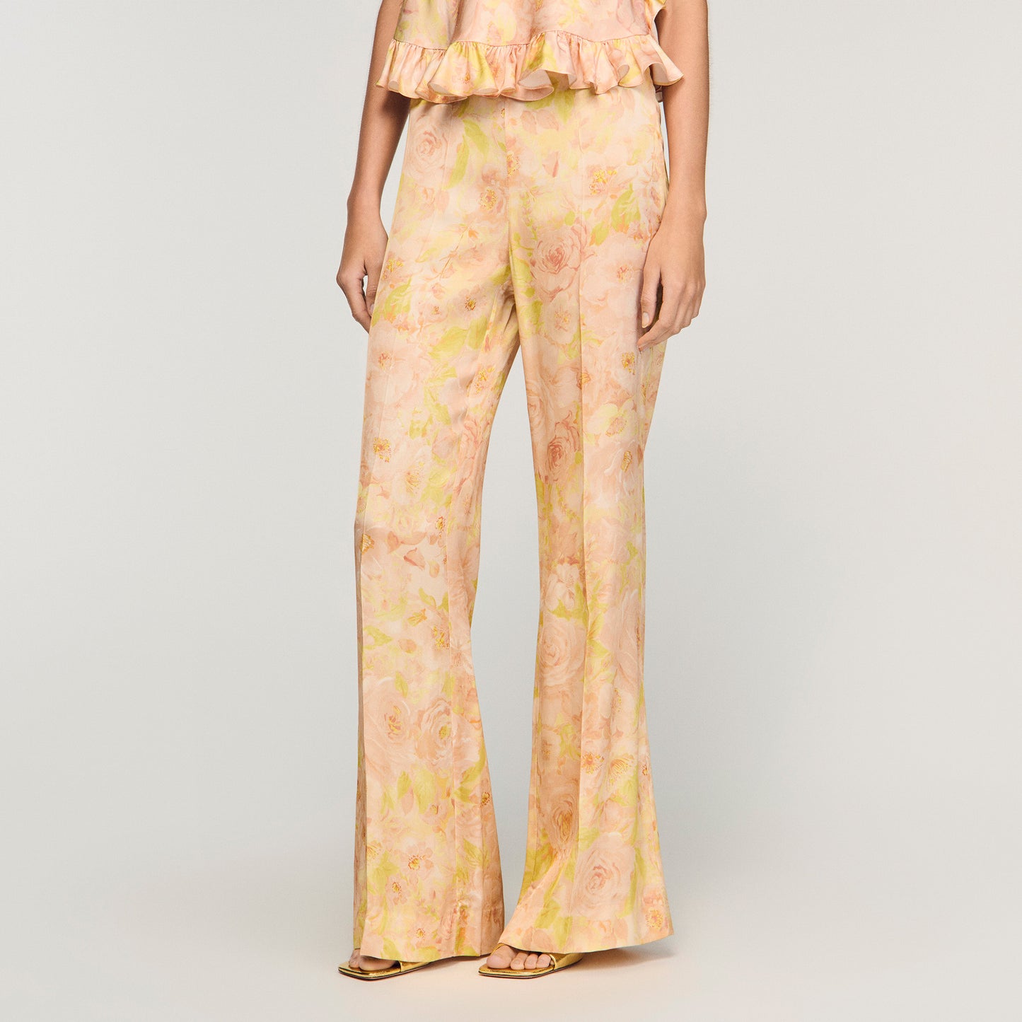 Floral Print Floaty Trousers Pink Green