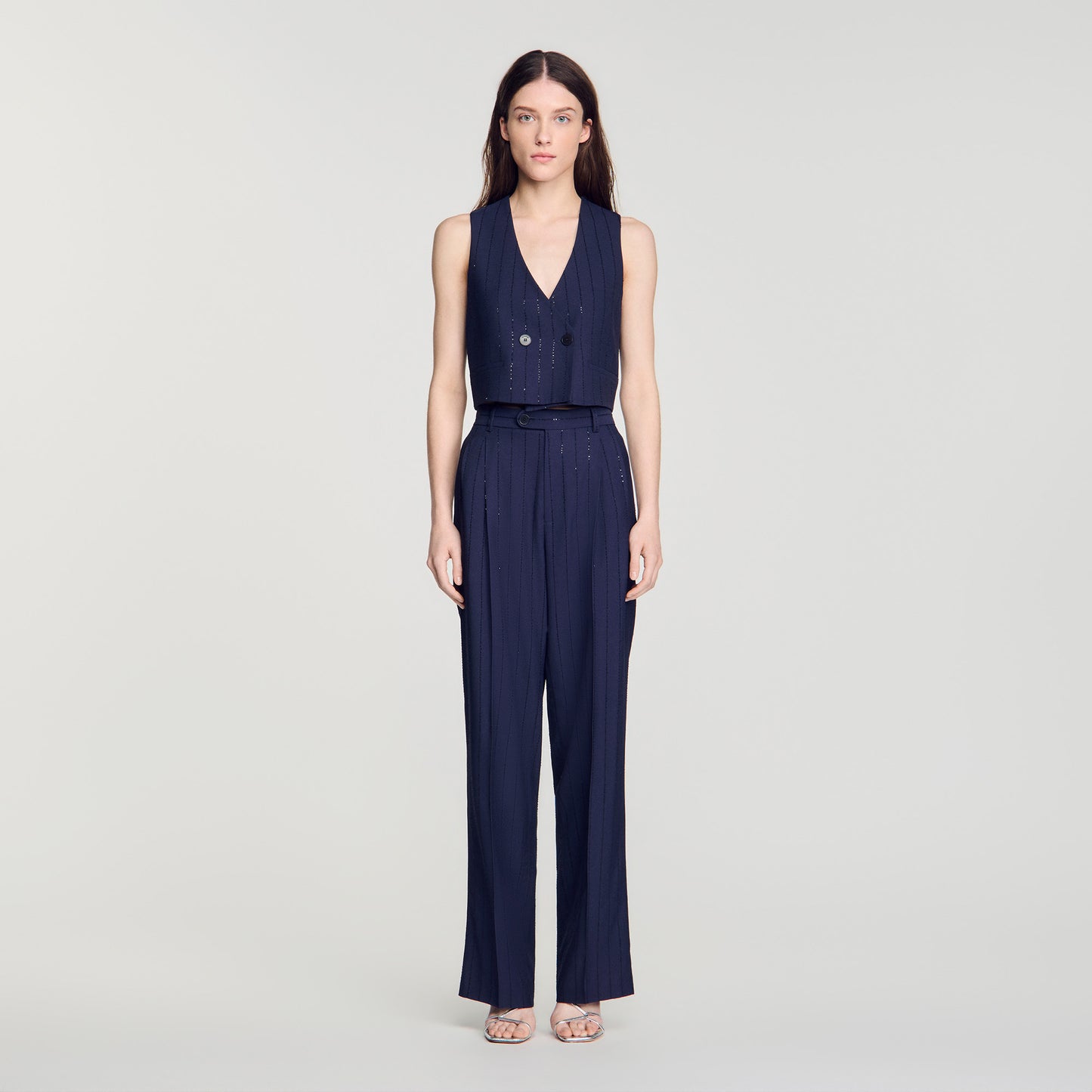Mabillon Striped sequin trousers Dark Navy