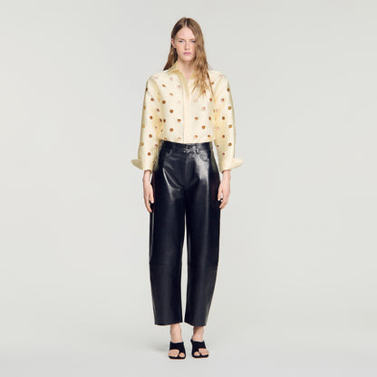Neo Leather barrel-leg trousers Black