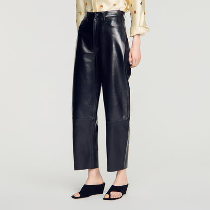 Neo Leather barrel-leg trousers Black