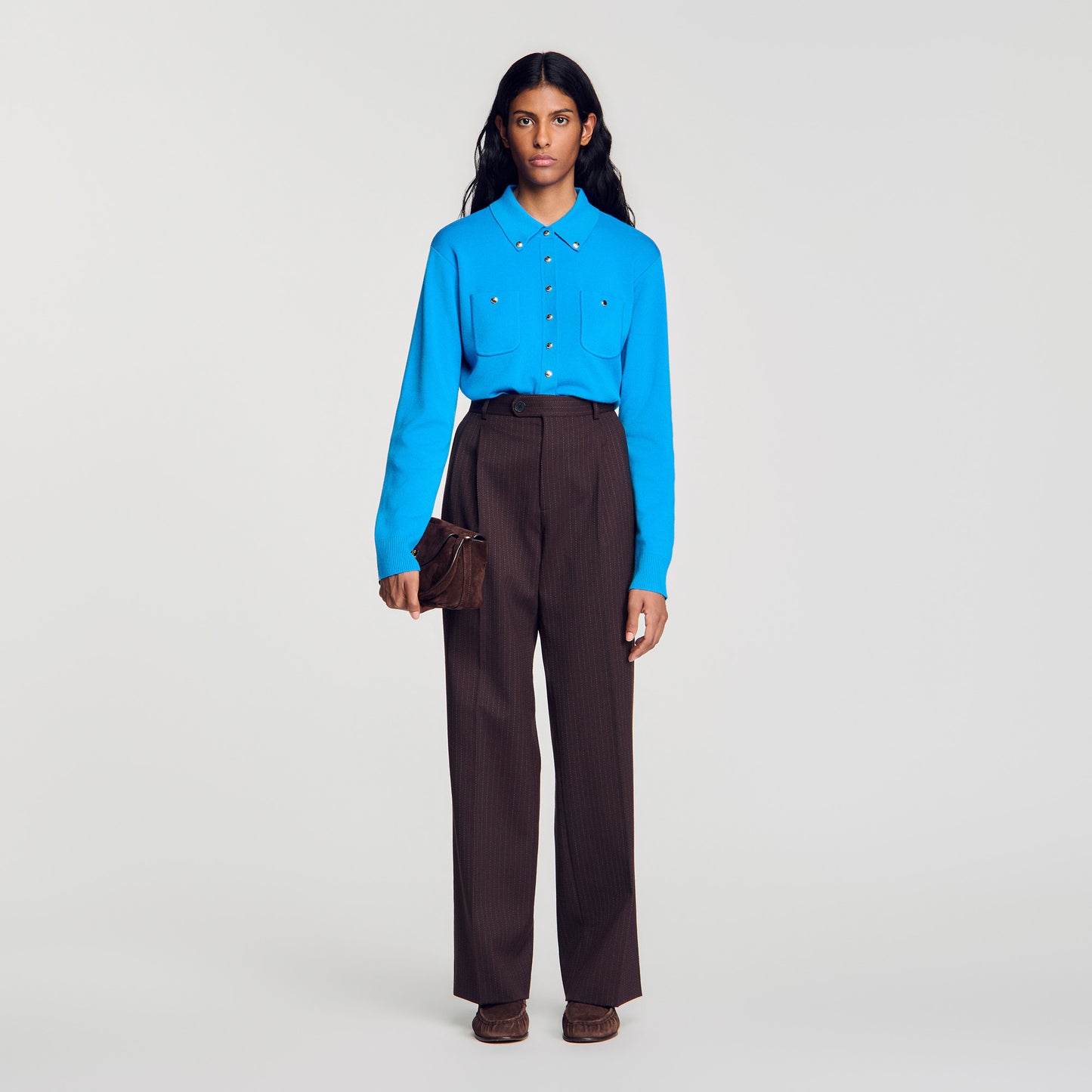Paige Striped straight-leg trousers Marron / Bleu