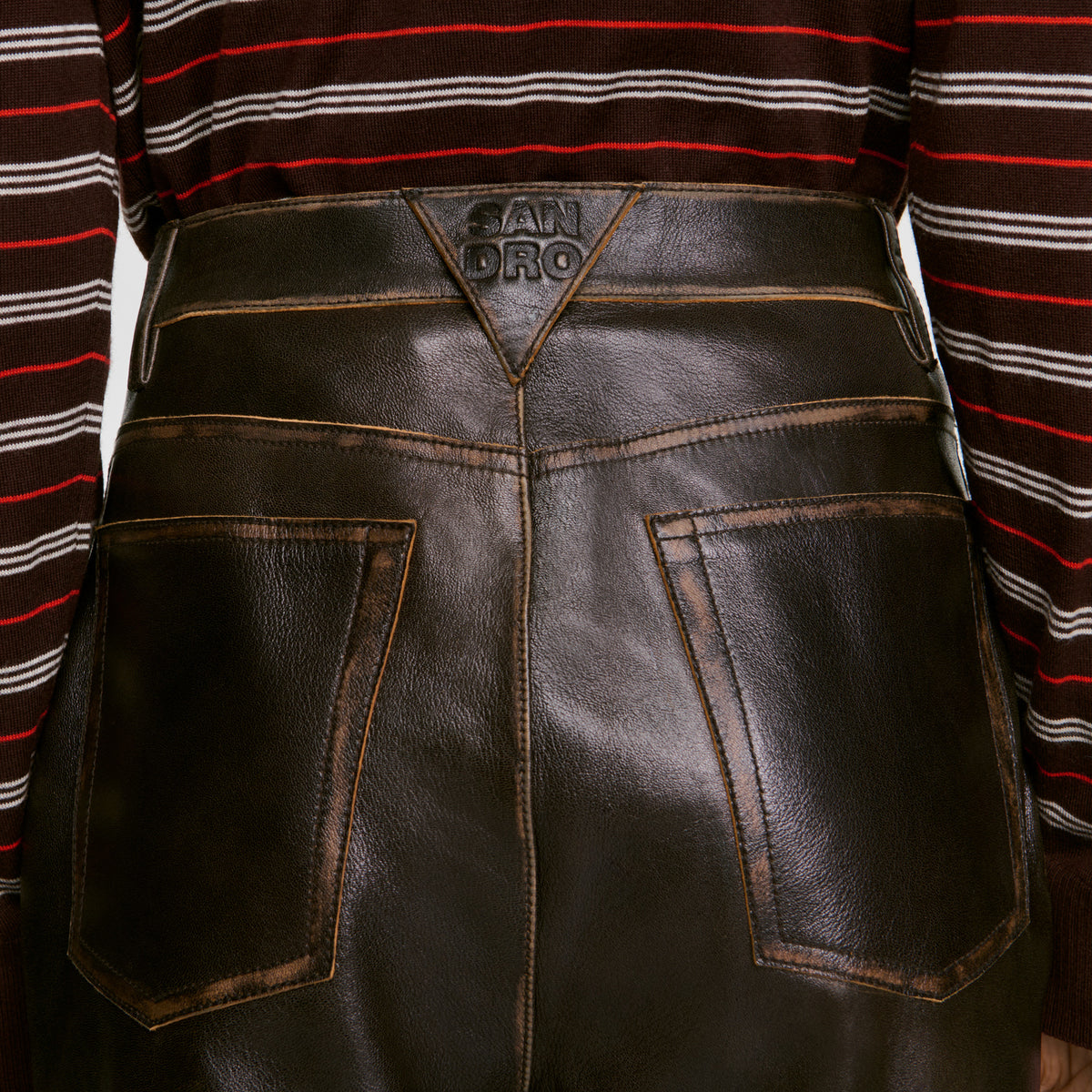 Thompson Distressed leather trousers Brown