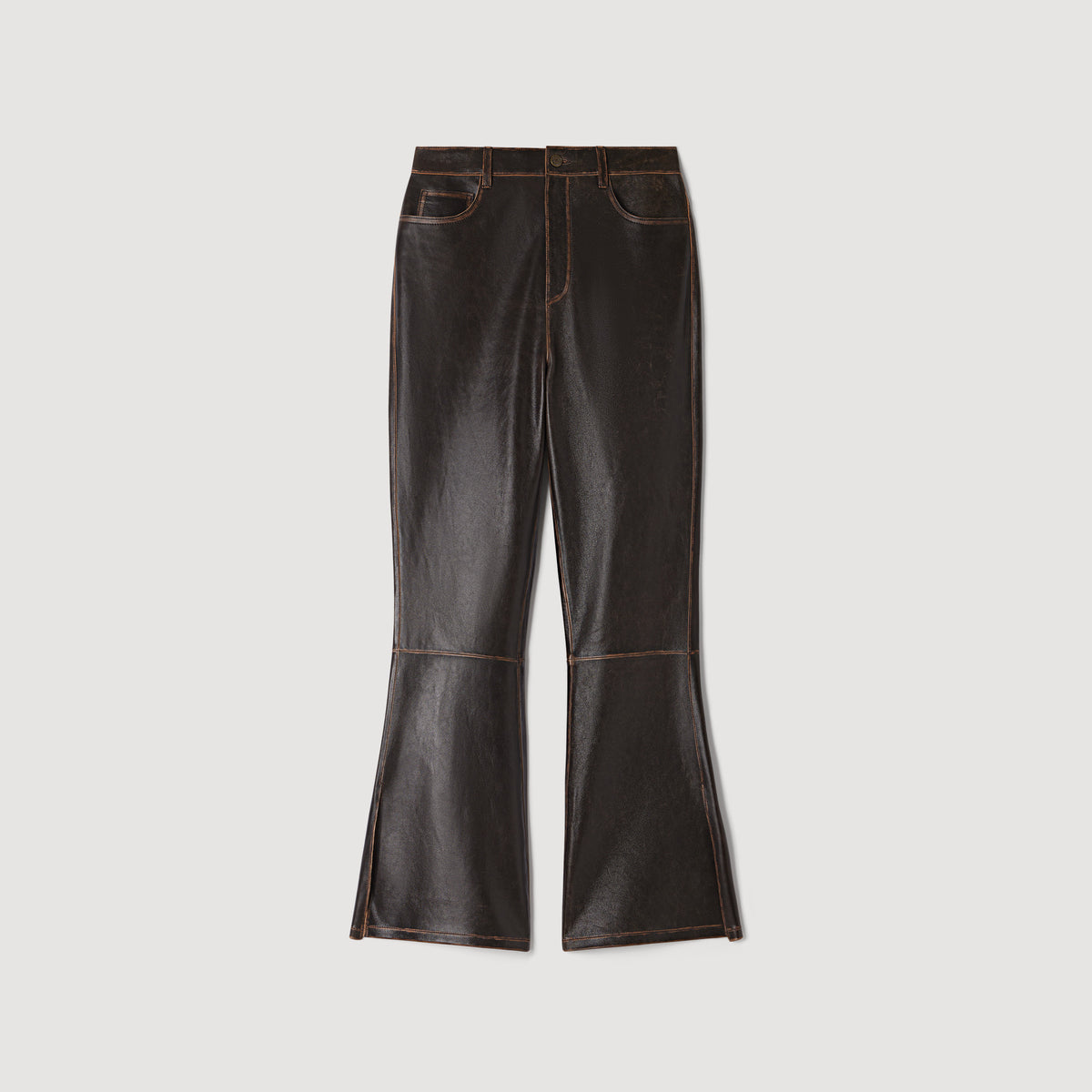 Thompson Distressed leather trousers Brown