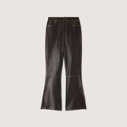 Thompson Distressed leather trousers Brown
