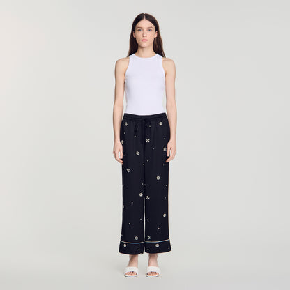 Rissea Rhinestone wide leg trouser Black