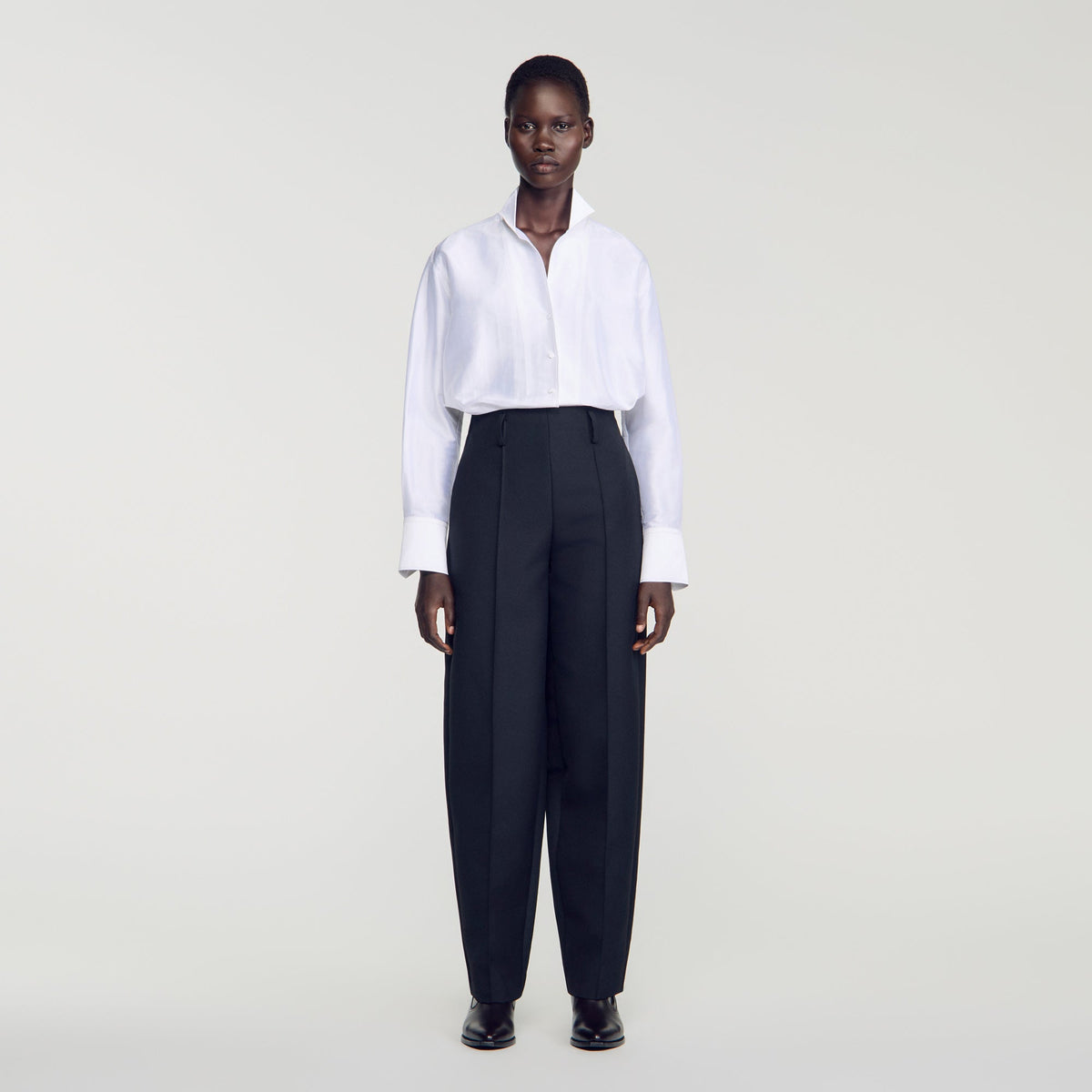 Emir Barrel-Leg Tweed Trousers Black