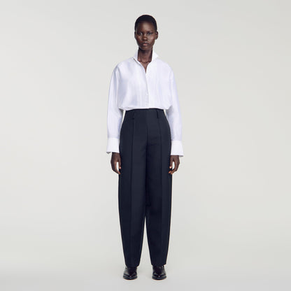 Emir Barrel-Leg Tweed Trousers Black
