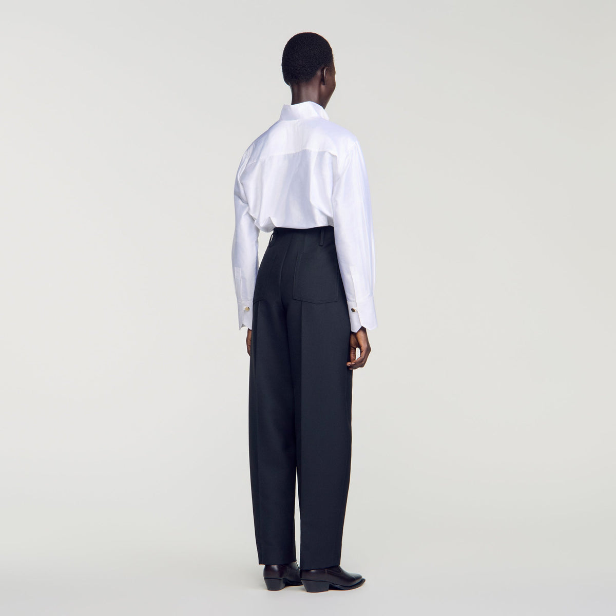 Emir Barrel-Leg Tweed Trousers Black