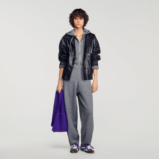 Estela Rhinestone Barrel-Leg Joggers Grey