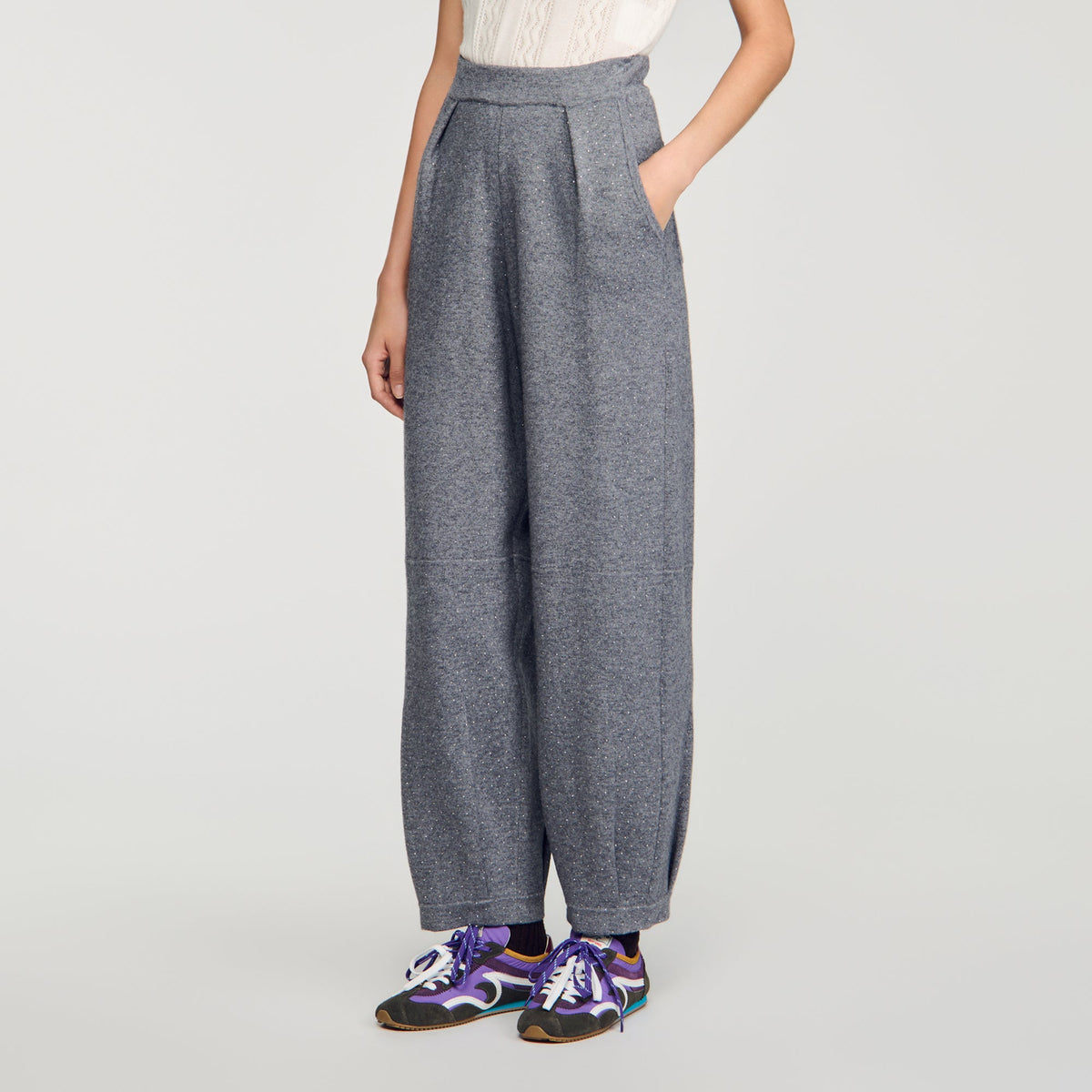Estela Rhinestone Barrel-Leg Joggers Grey