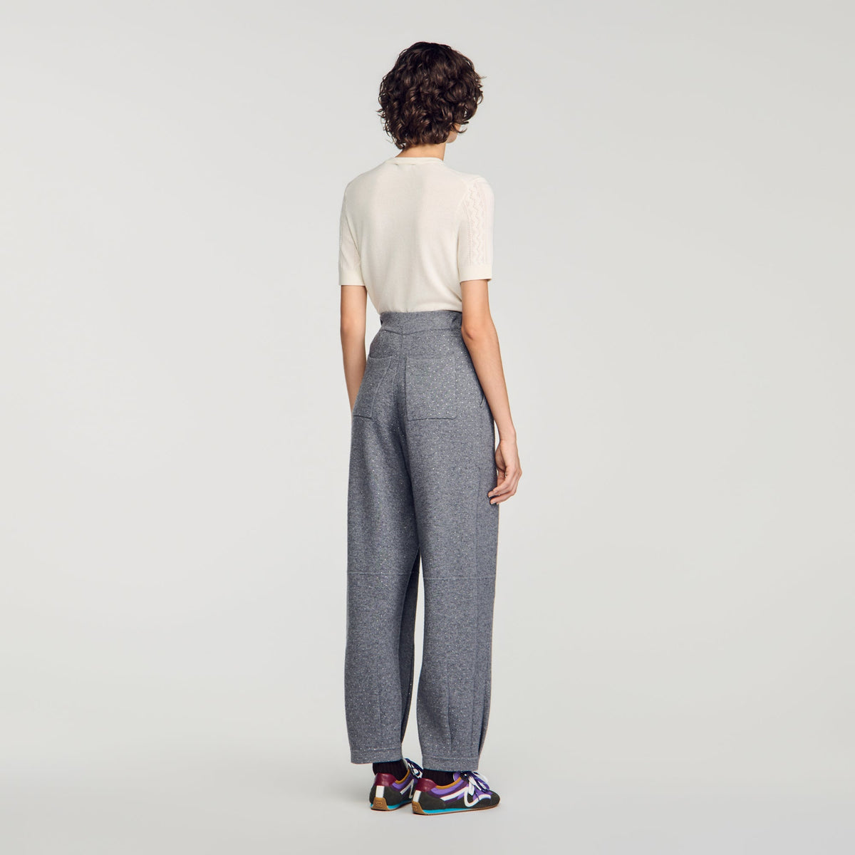 Estela Rhinestone Barrel-Leg Joggers Grey