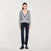 Sweater With Contrasting Deep V-Neck White