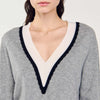 Sweater With Contrasting Deep V-Neck White