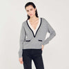 Sweater With Contrasting Deep V-Neck White