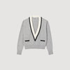 Sweater With Contrasting Deep V-Neck White