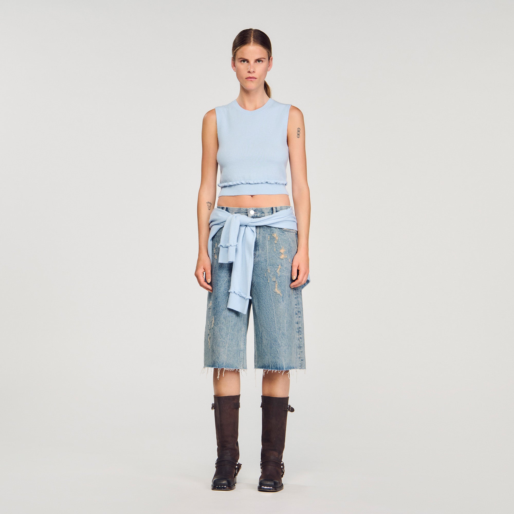 Emie Ruffled Cropped Jumper Sky Blue