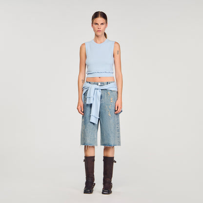 Emie Ruffled Cropped Jumper Sky Blue