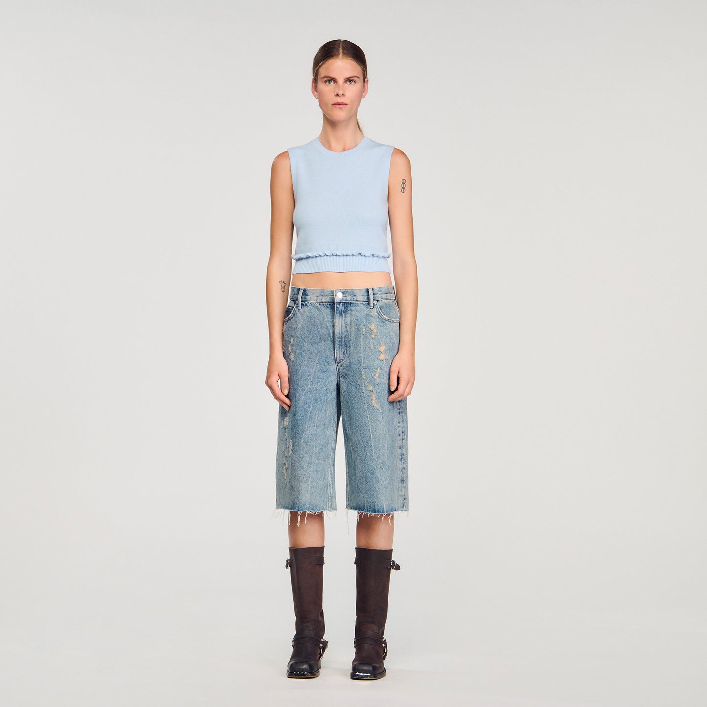 Emie Ruffled Cropped Jumper Sky Blue