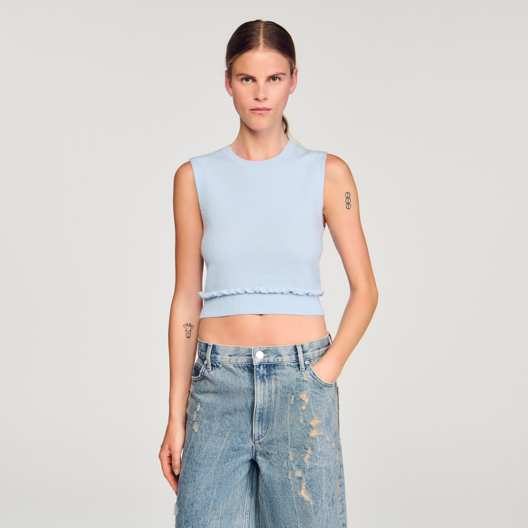 Emie Ruffled Cropped Jumper Sky Blue