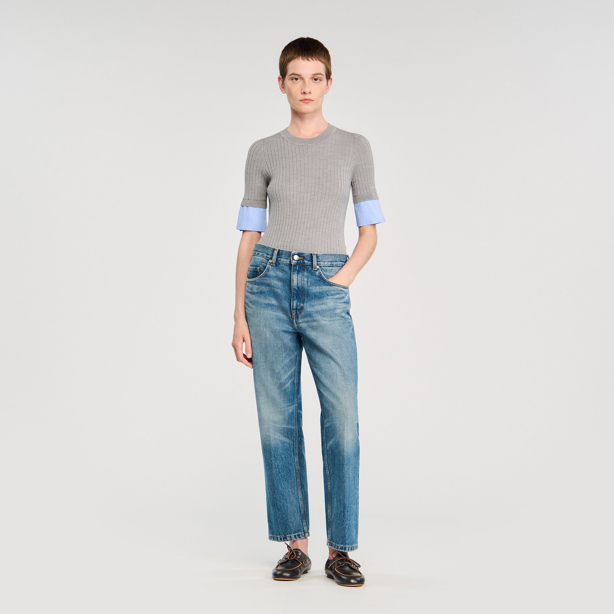 Valence Jumper With Contrast Short Sleeves Grey