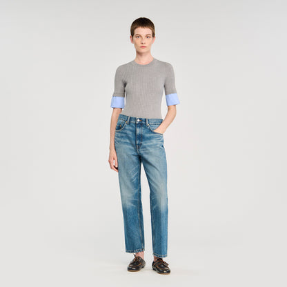 Valence Jumper With Contrast Short Sleeves Grey