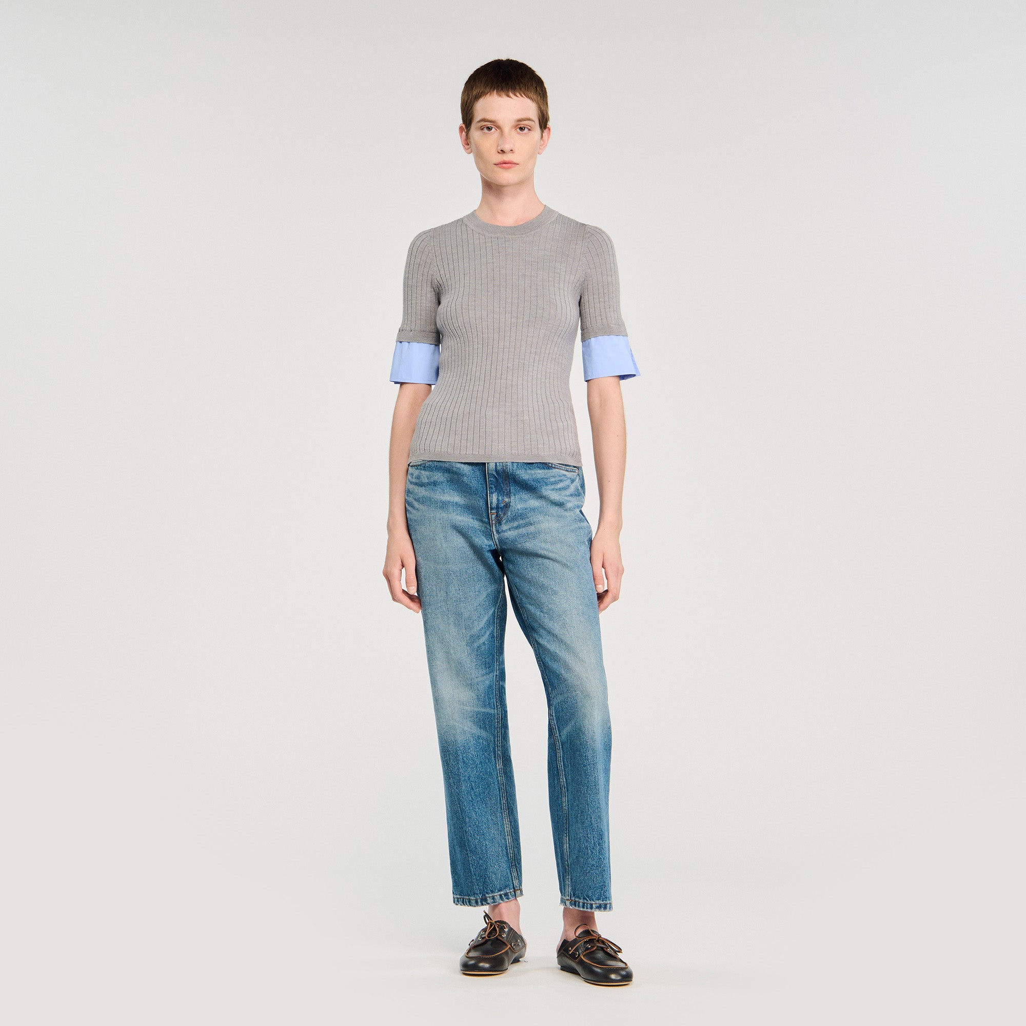 Valence Jumper With Contrast Short Sleeves Grey