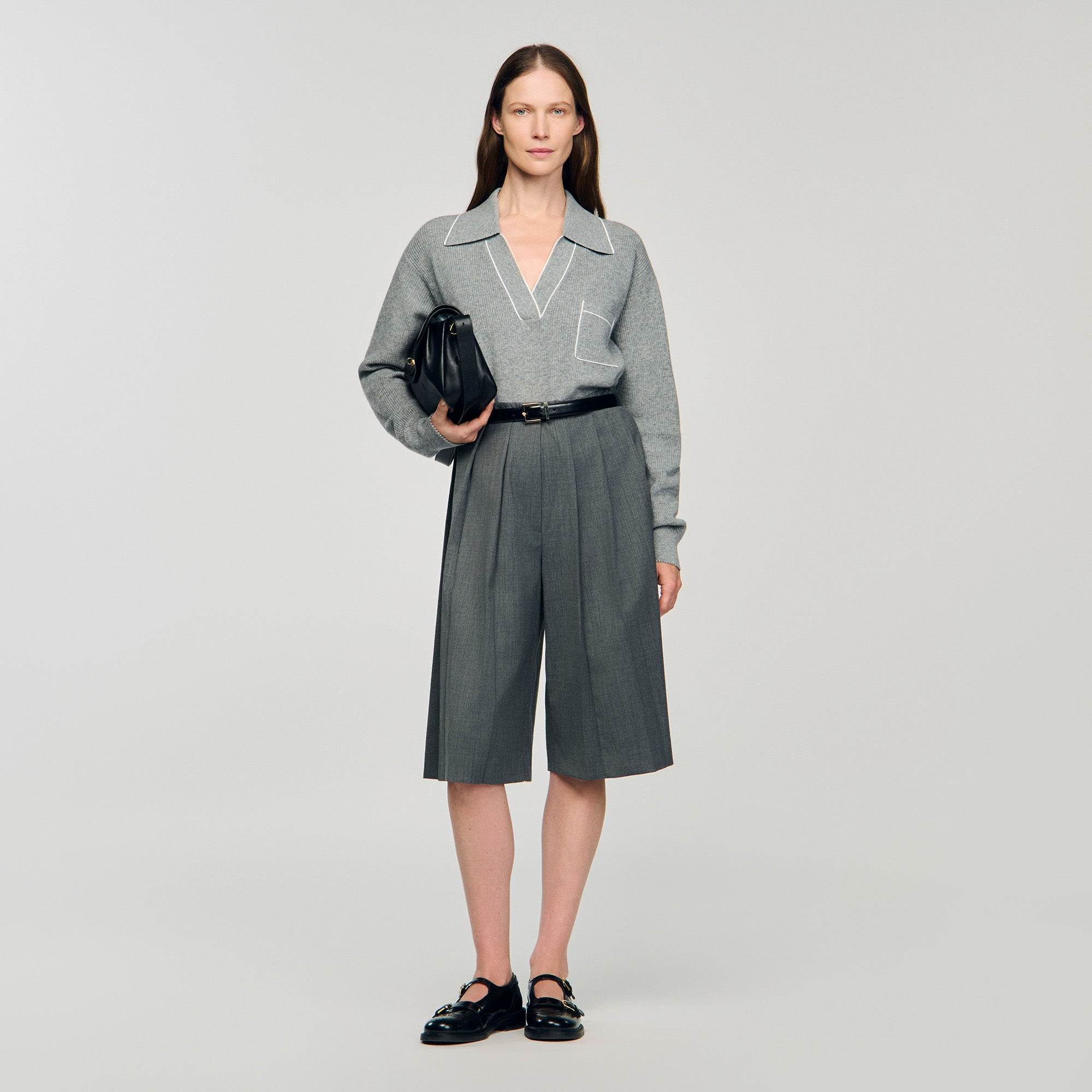 Berlin Open Polo-Collar Neck Jumper Grey