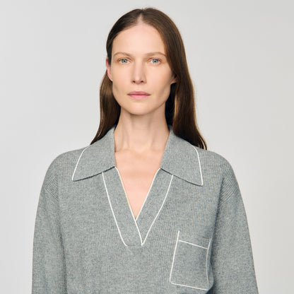 Berlin Open Polo-Collar Neck Jumper Grey
