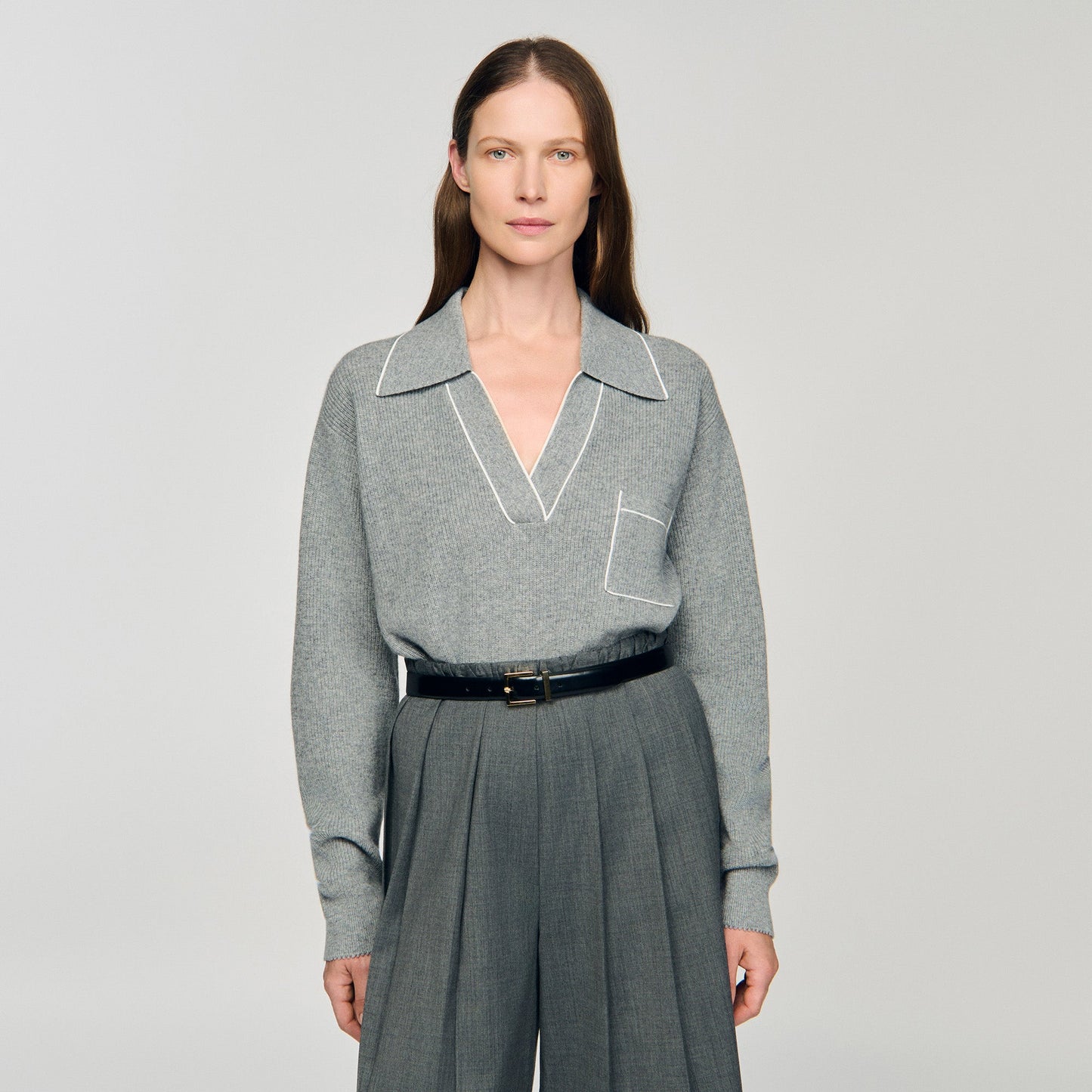 Berlin Open Polo-Collar Neck Jumper Grey