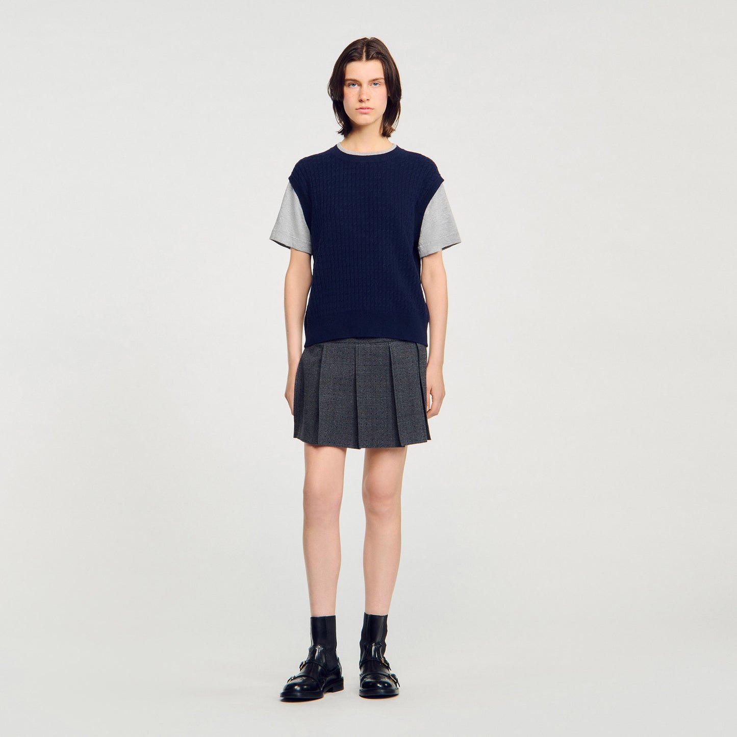 Hugues Dual-Material Knit Jumper Navy / Grey