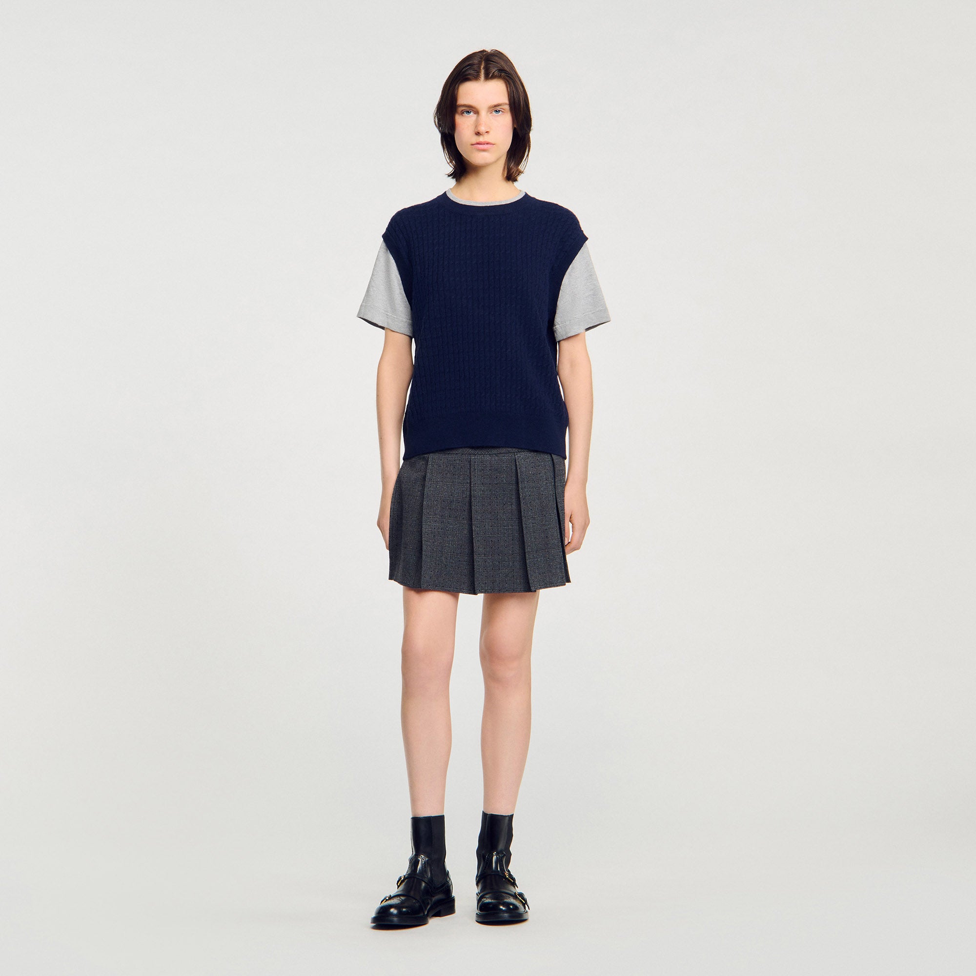Hugues Dual-Material Knit Jumper Navy / Grey
