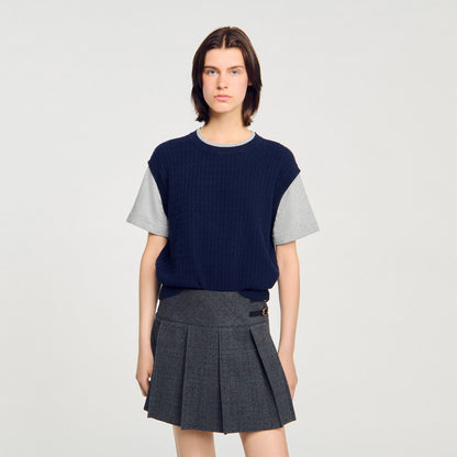 Hugues Dual-Material Knit Jumper Navy / Grey