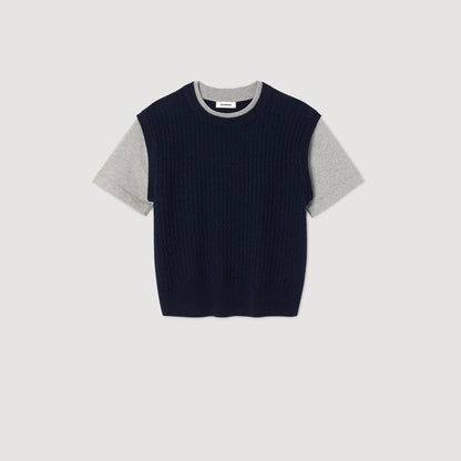 Hugues Dual-Material Knit Jumper Navy / Grey