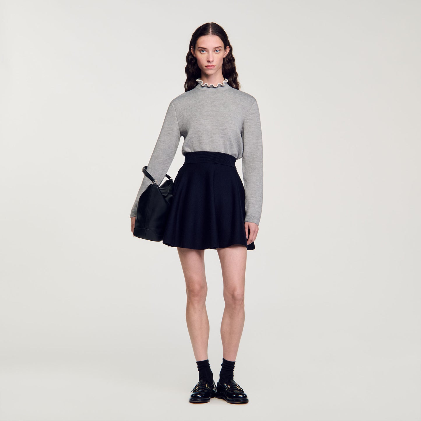 Ruffled-Neck Jumper Grey