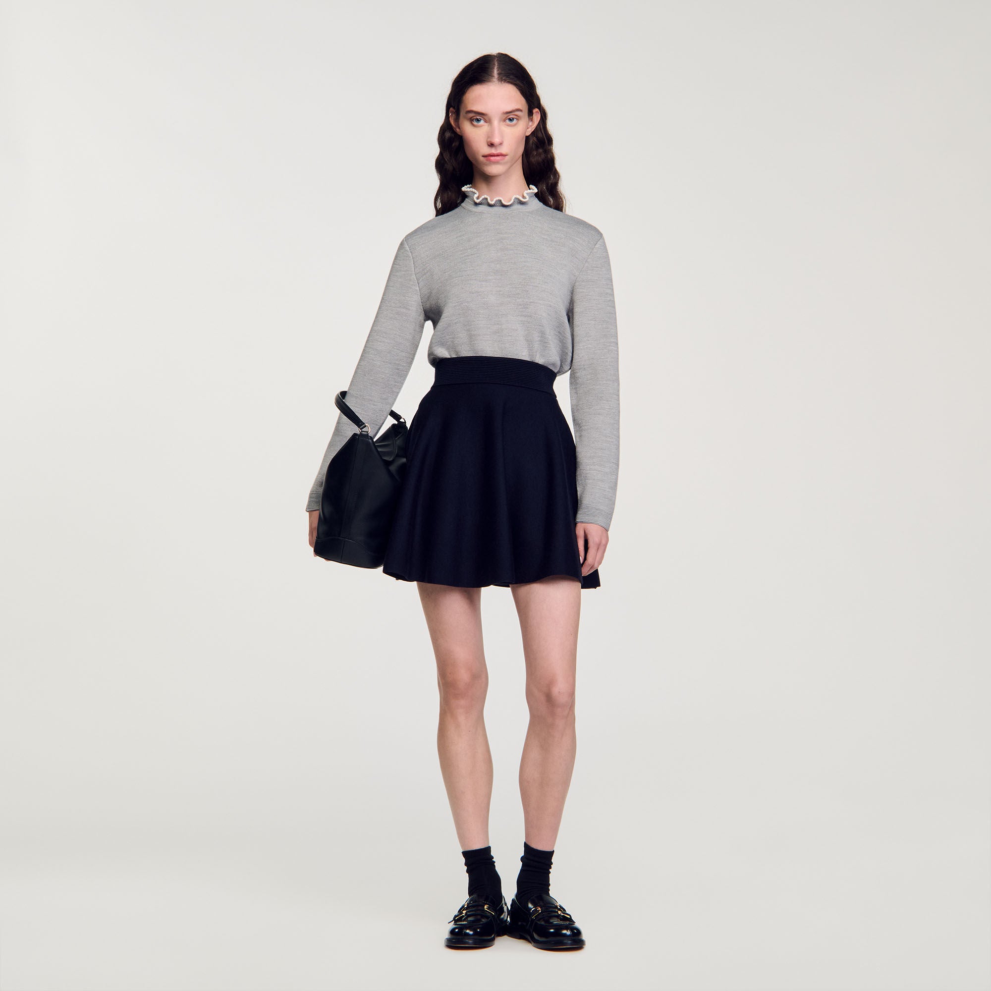 Ruffled-Neck Jumper Grey