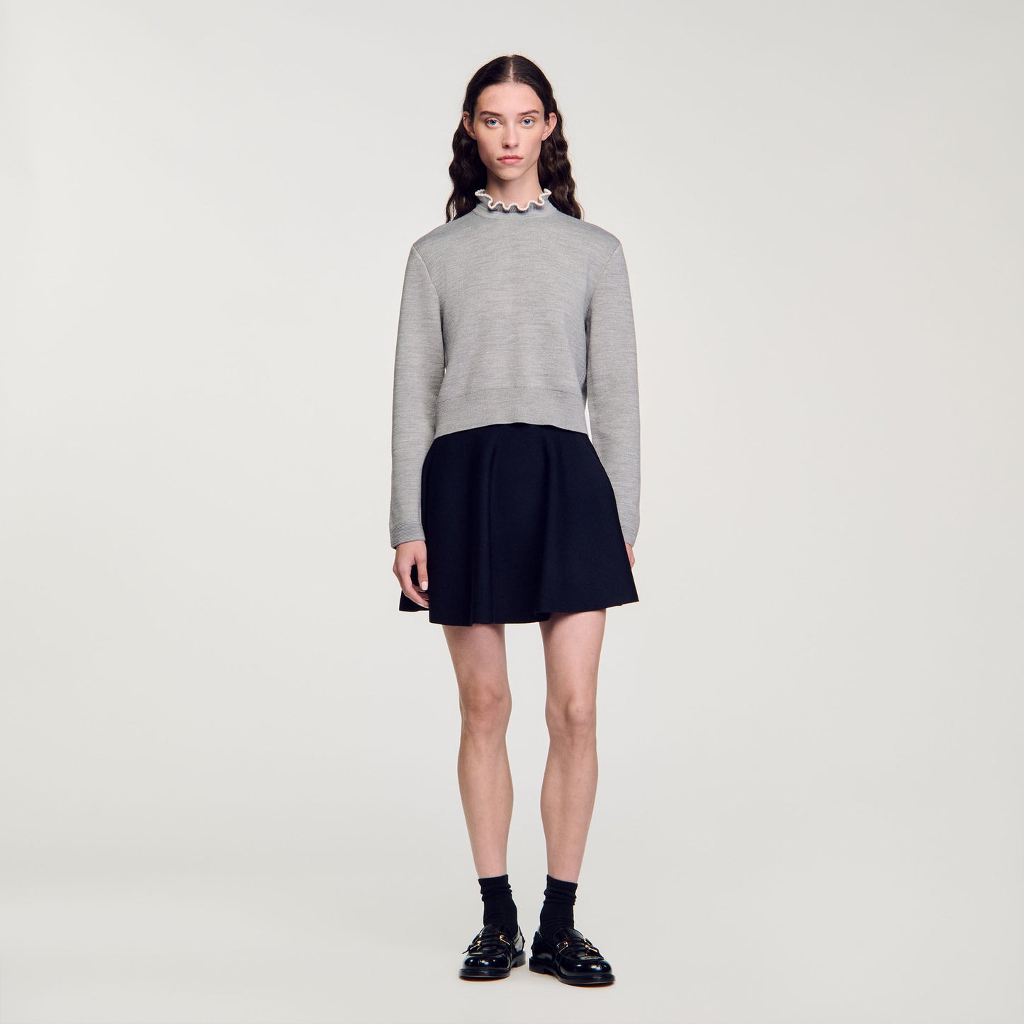 Ruffled-Neck Jumper Grey