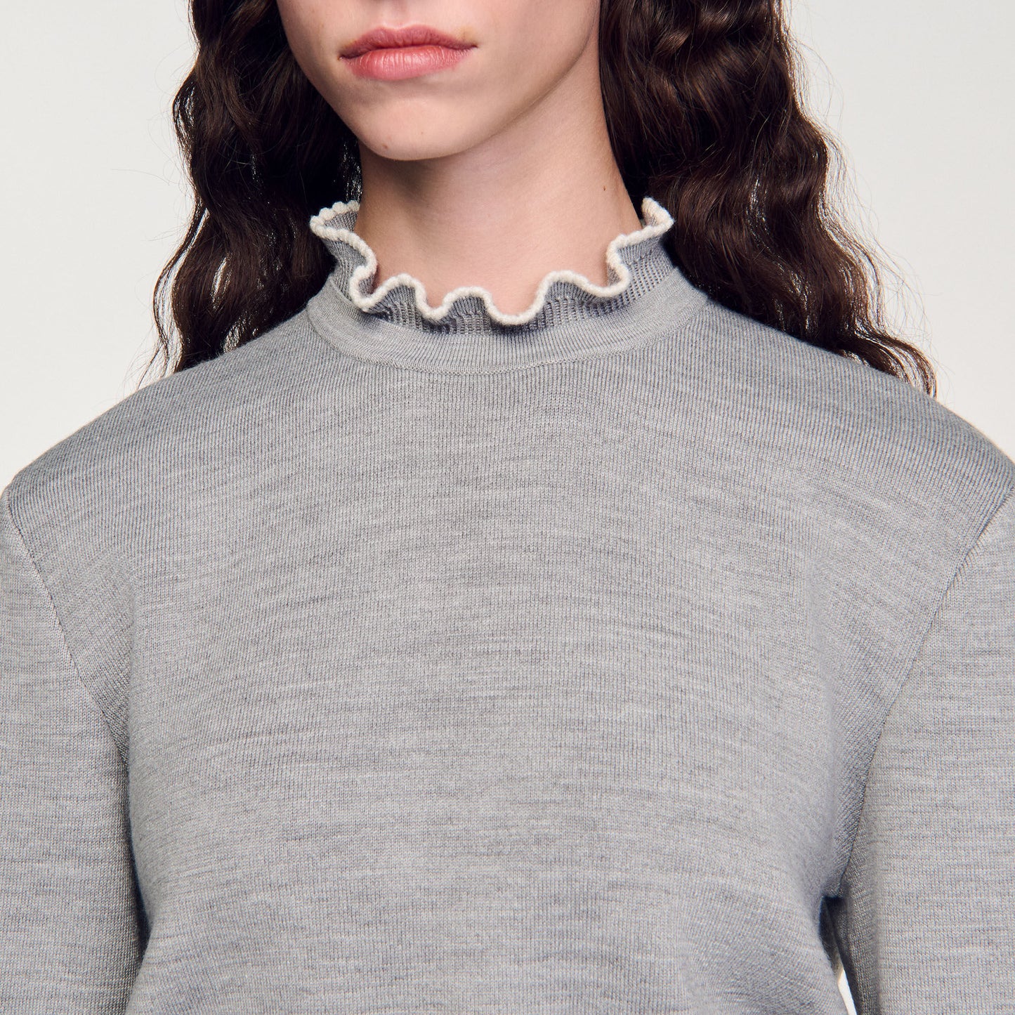 Ruffled-Neck Jumper Grey
