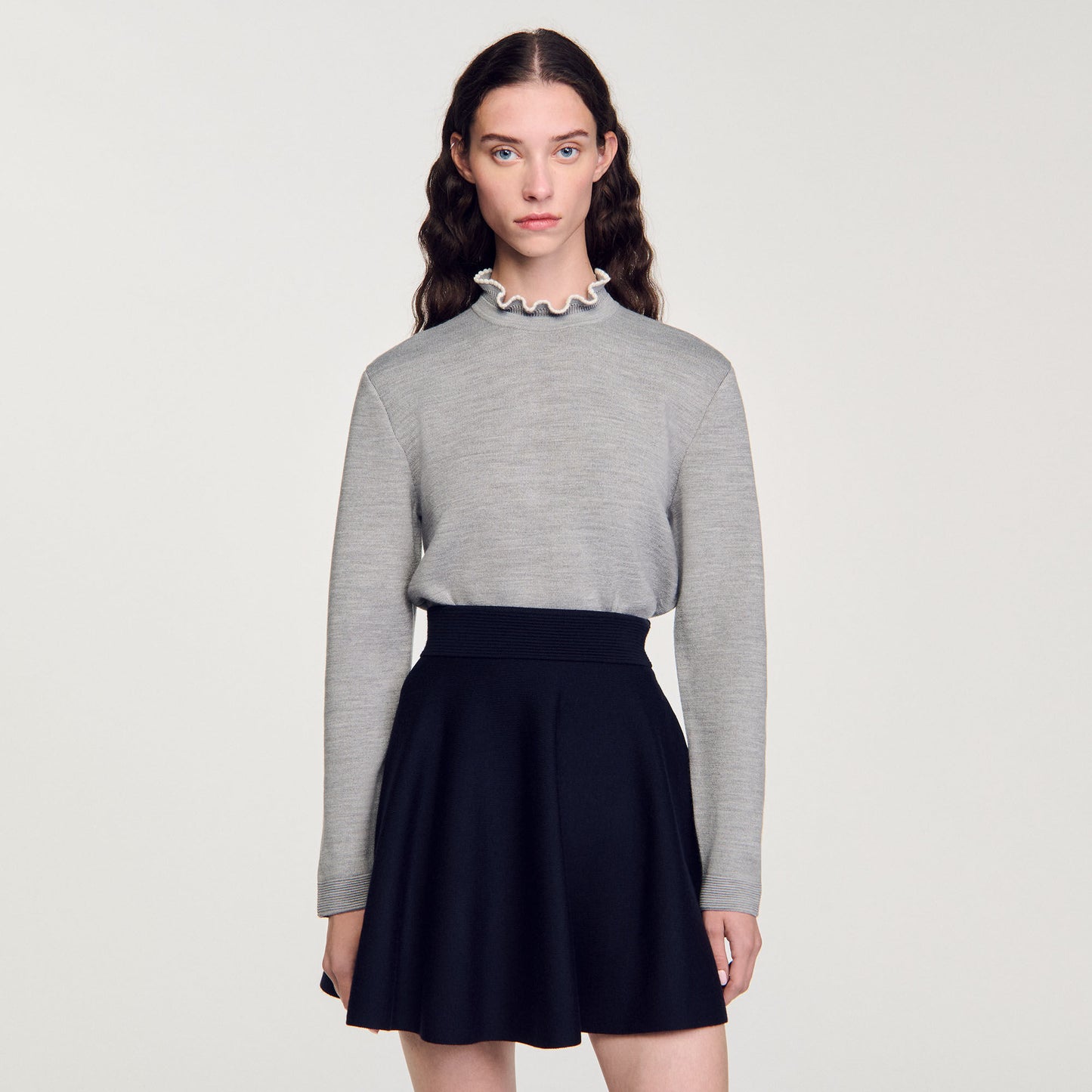Ruffled-Neck Jumper Grey