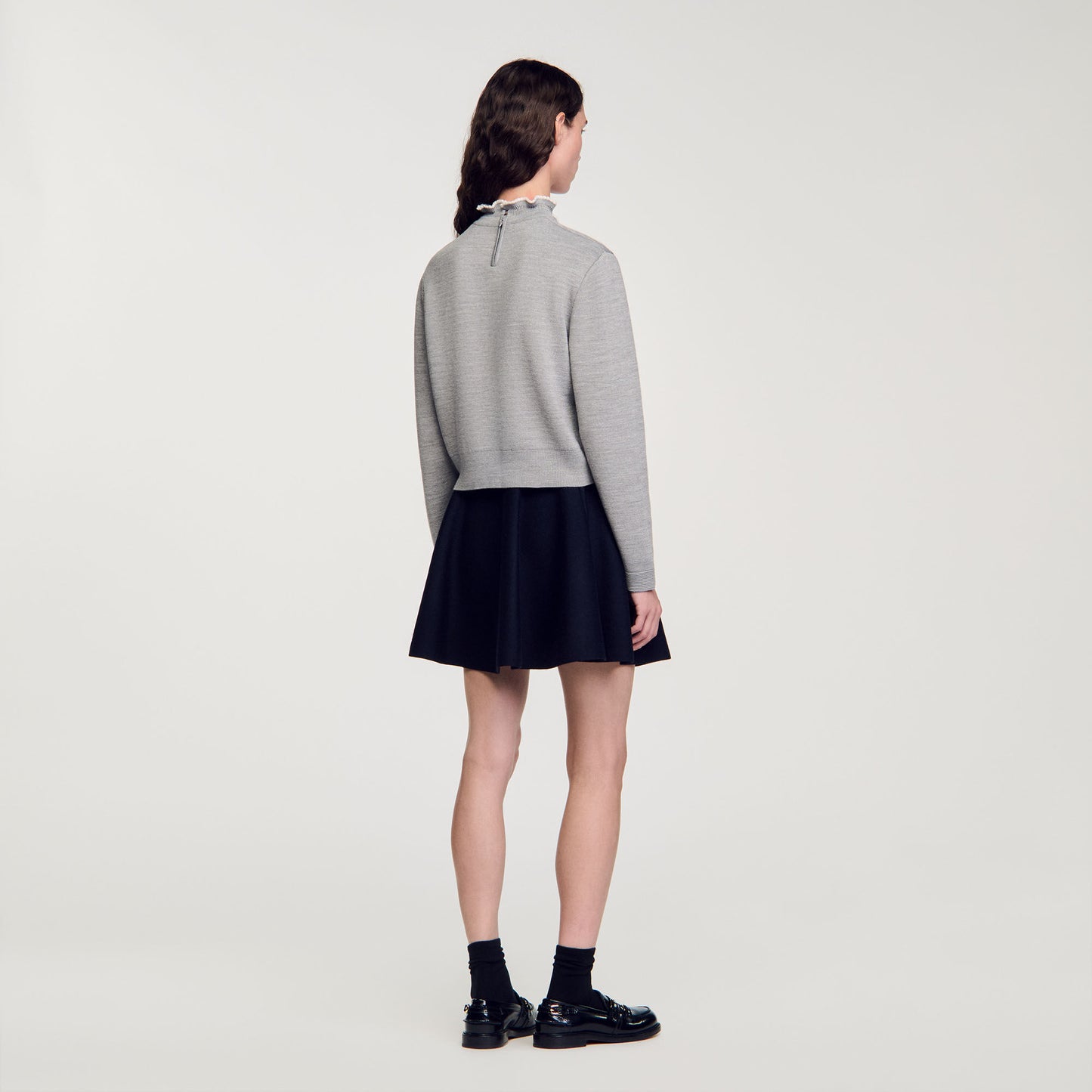 Ruffled-Neck Jumper Grey