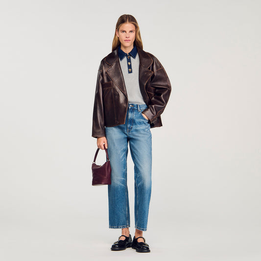 Damien Jumper With Denim Collar Grey