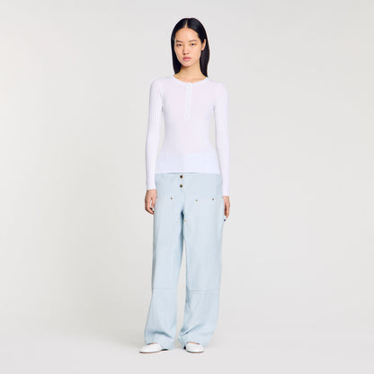 Ribbed Jumper With Tunisian Collar White
