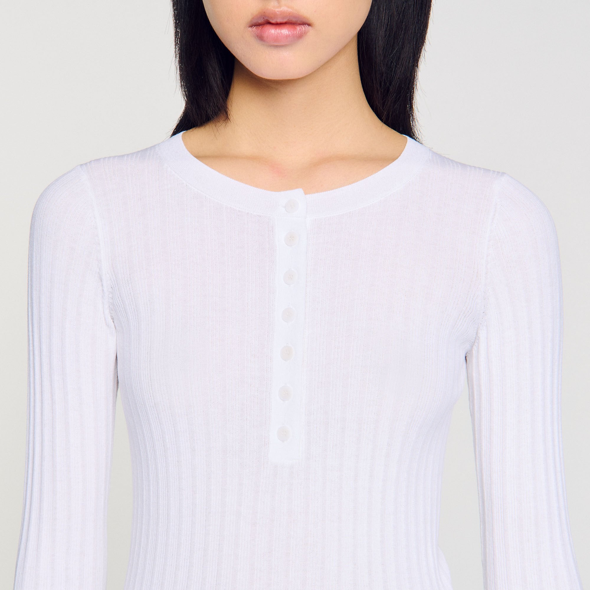 Ribbed Jumper With Tunisian Collar White