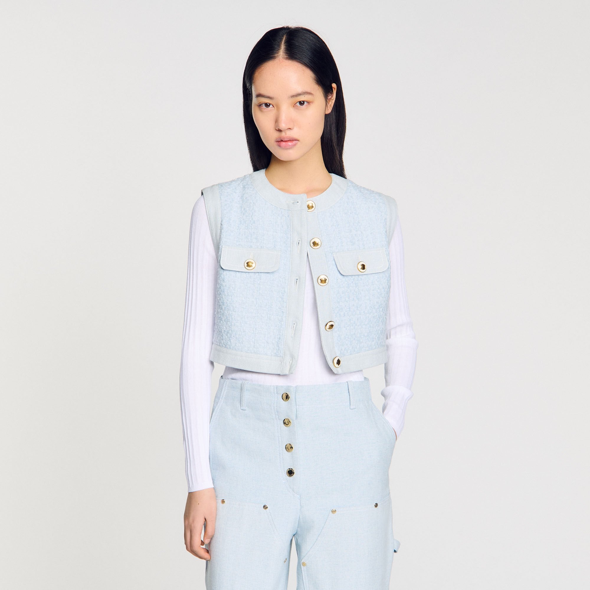 Ribbed Jumper With Tunisian Collar White