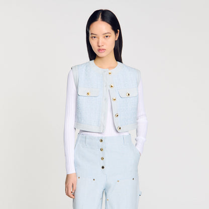 Ribbed Jumper With Tunisian Collar White