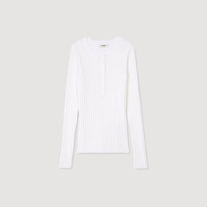 Ribbed Jumper With Tunisian Collar White