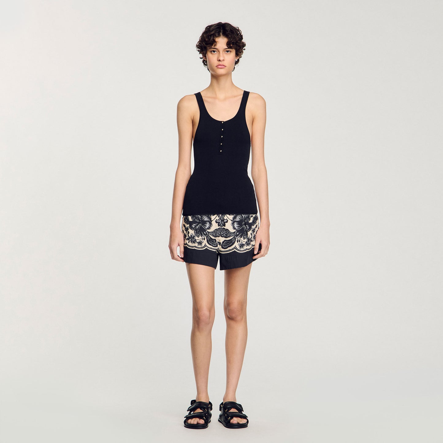Black Rib Knit Vest Top