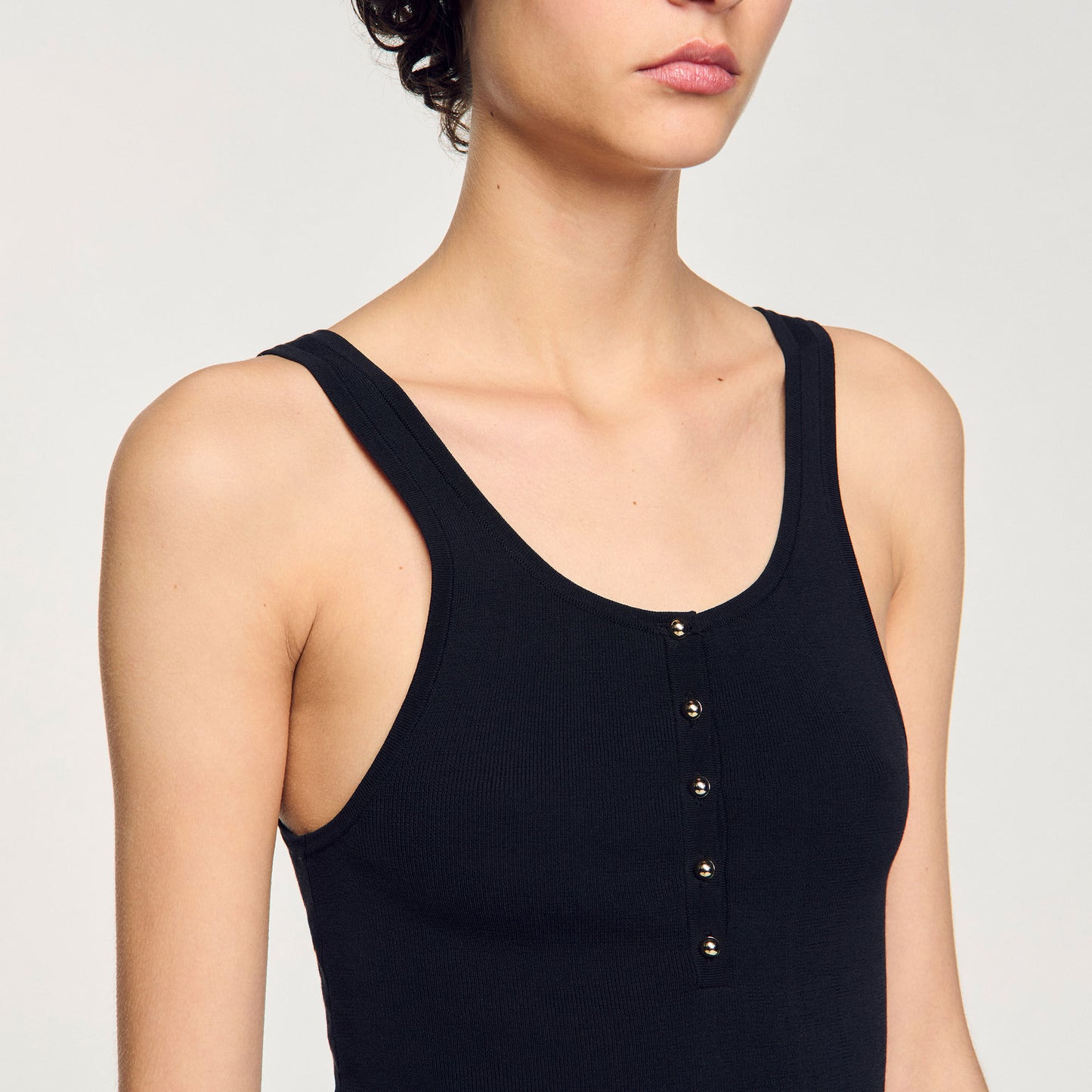 Black Rib Knit Vest Top