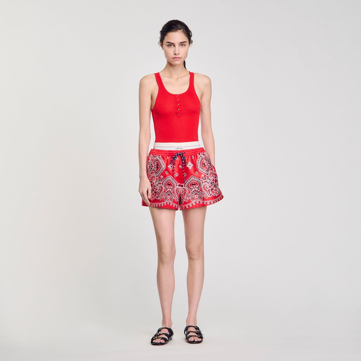 Grenat Rib Knit Vest Top Red Red