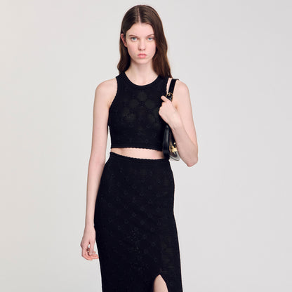 Alerio Decorative Knit Top Black